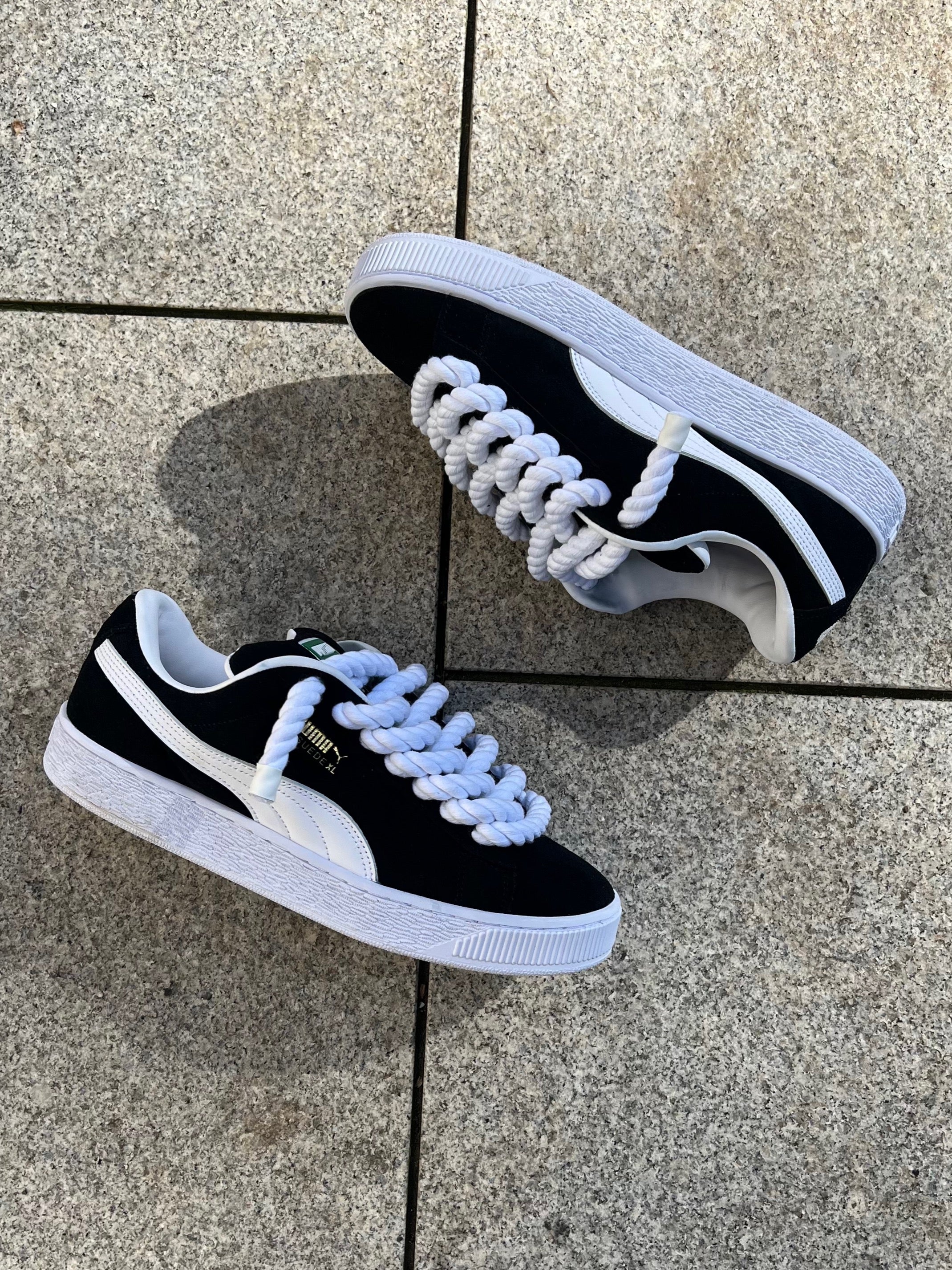 puma suede xl rope laces black and white – my.ropez