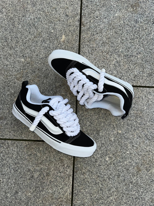 vans knu skool rope laces black and white